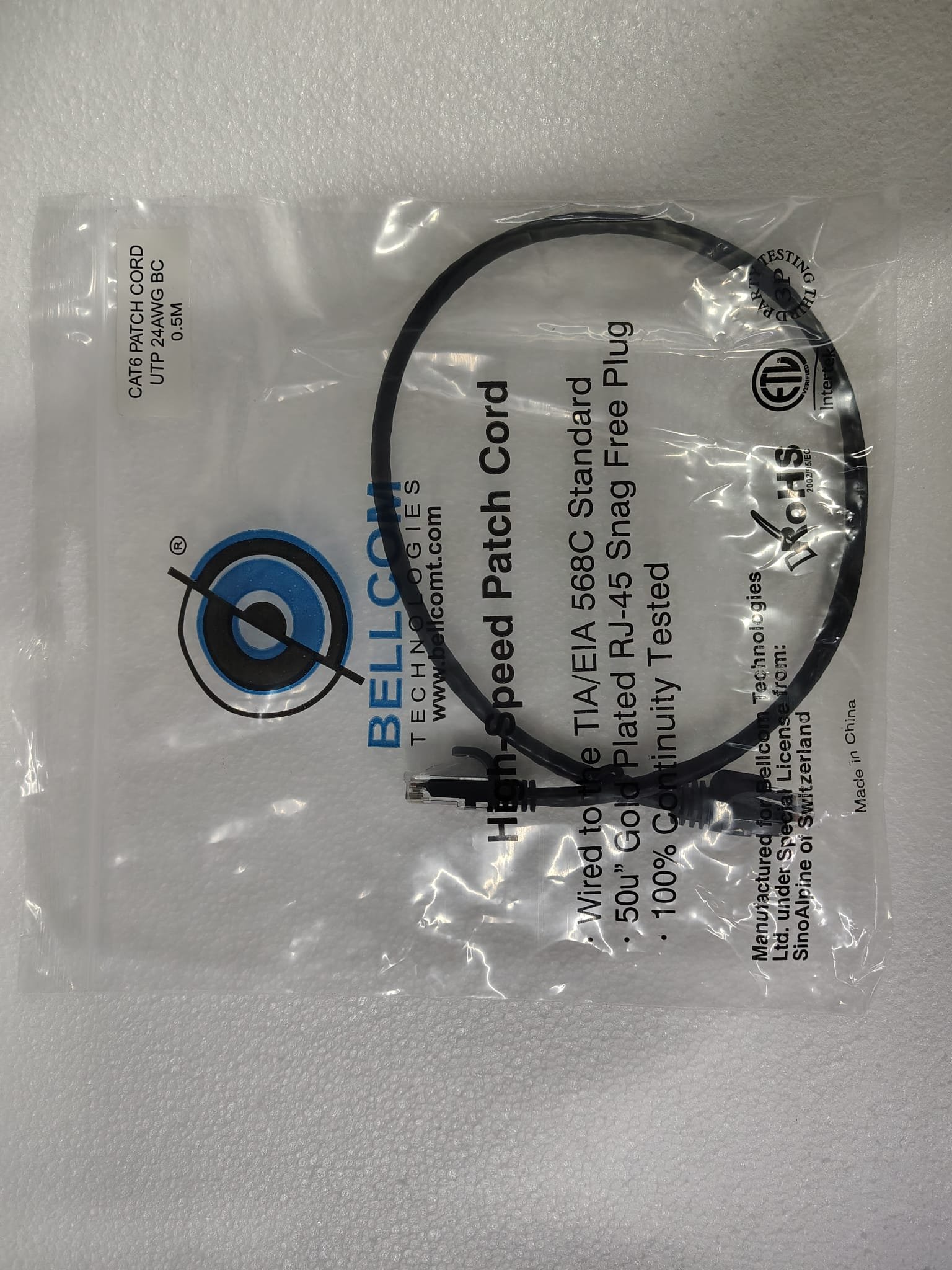 0.5 meter patchcable black with bag CAT6 Ethernet Patch Cable (UTP, 23AWG, Snagless Head) black - Image 1